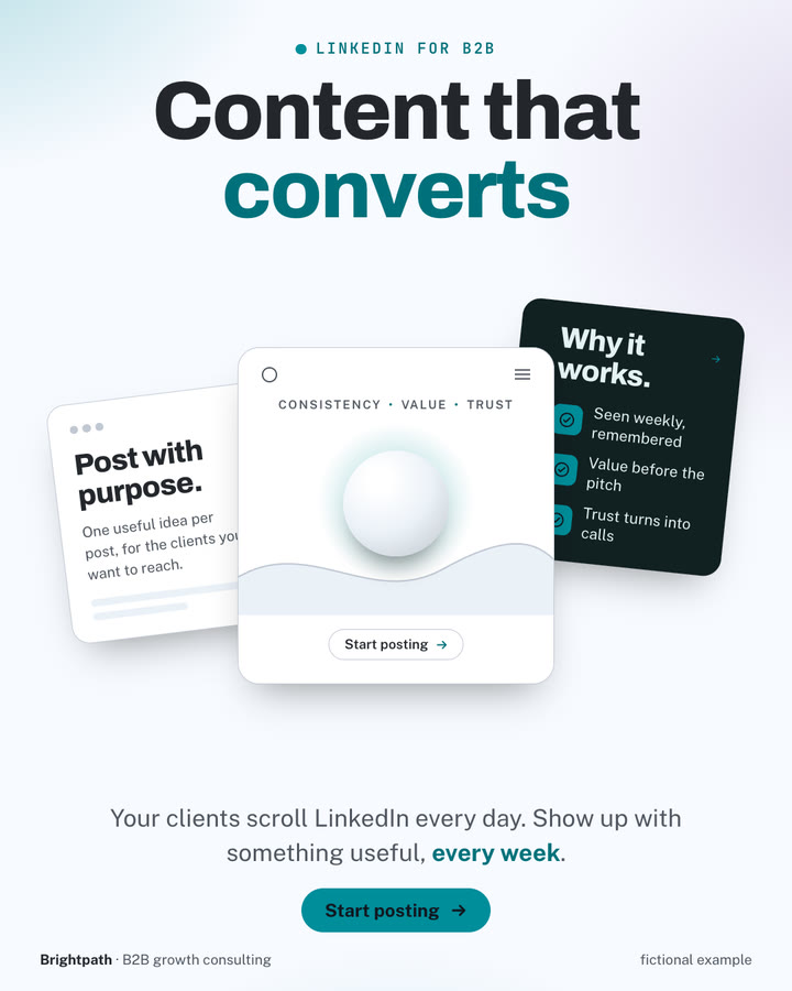 Exemple fictif de post LinkedIn de Brightpath : Content that converts