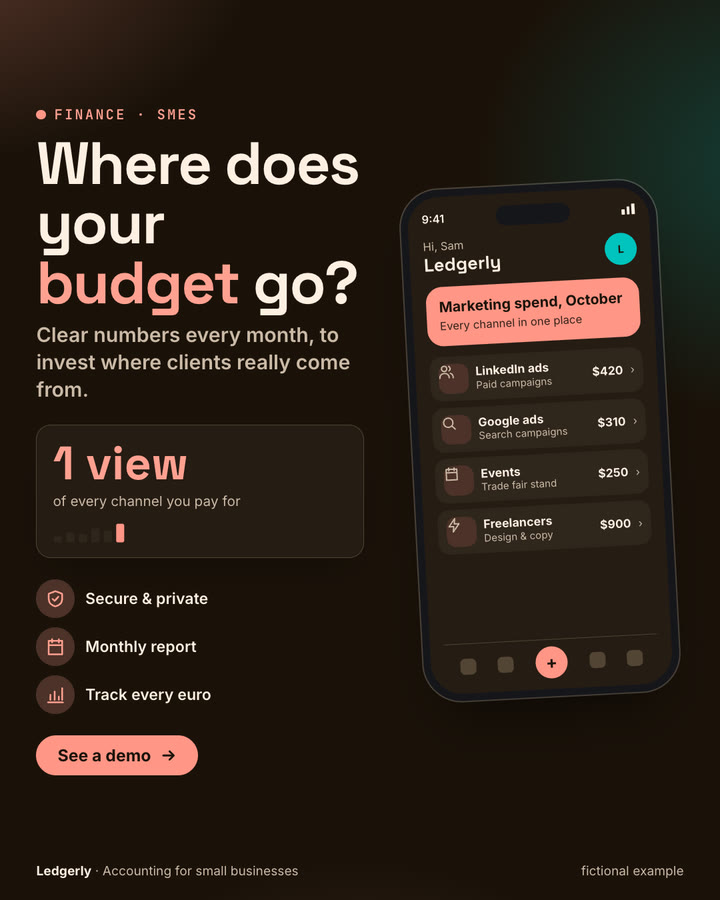 Exemple fictif de post LinkedIn de Ledgerly : Where does your budget go?